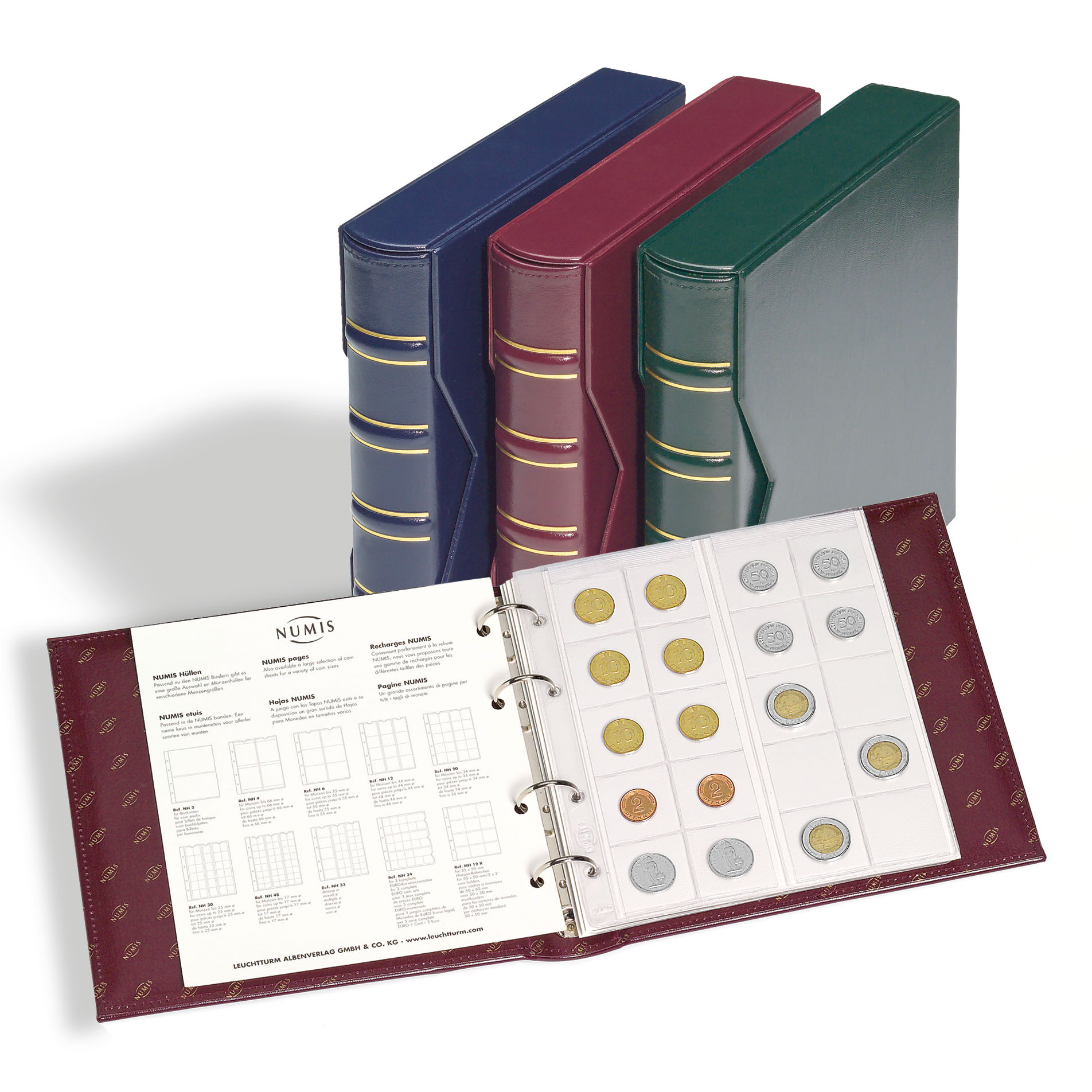 Альбом для монет с 5 листами с защитным шубером, формат "Numis", Красный, Классический дизайн, LEUCHTTURM, 327836 — Фото №2