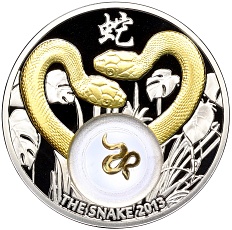 1 доллар 2012 года Ниуэ «Китайский гороскоп — Год змеи (Золотые змейки счастья и богатства)» — Фото №1