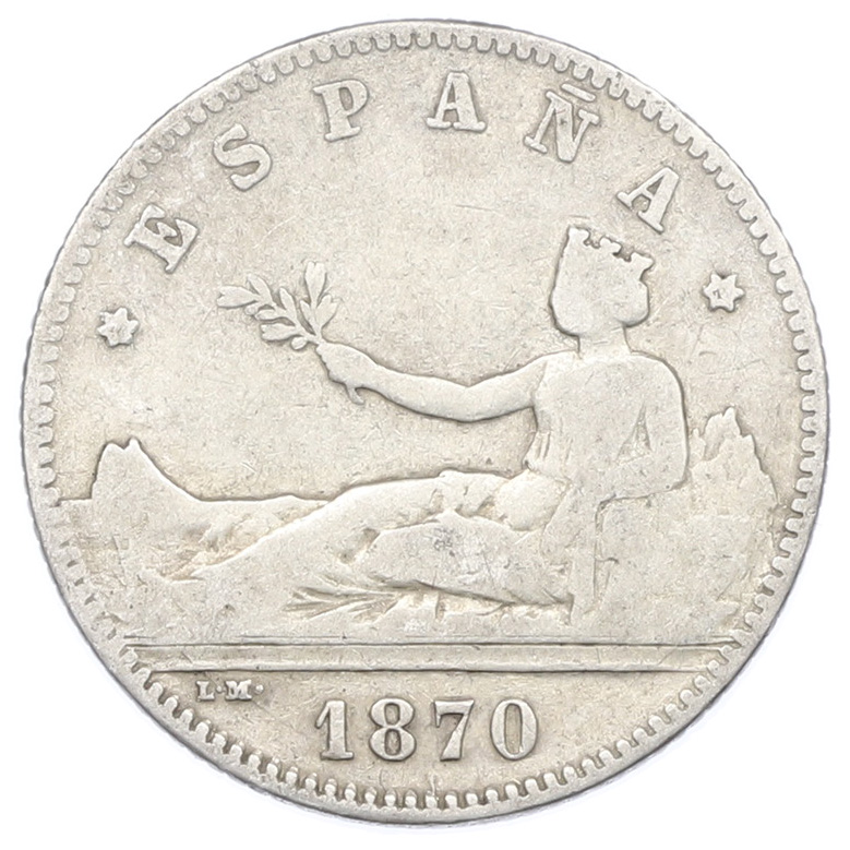 1 песета 1870 года Испания — Фото №1
