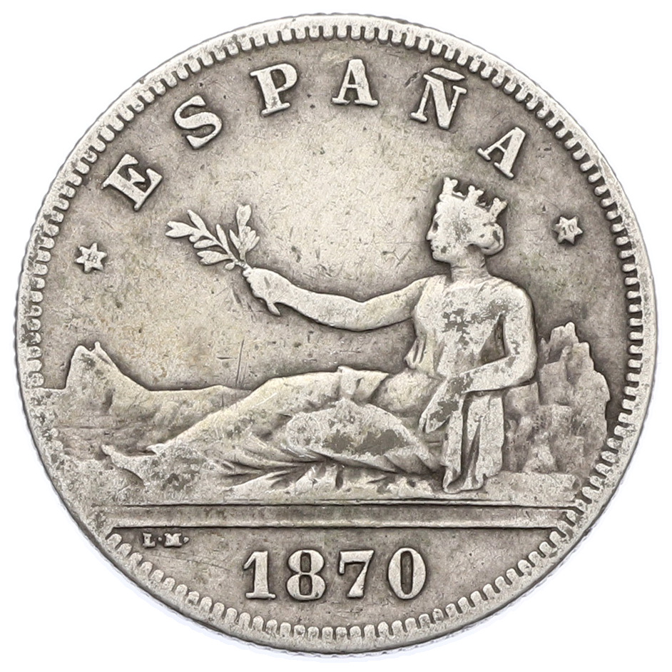 2 песеты 1870 года Испания — Фото №1