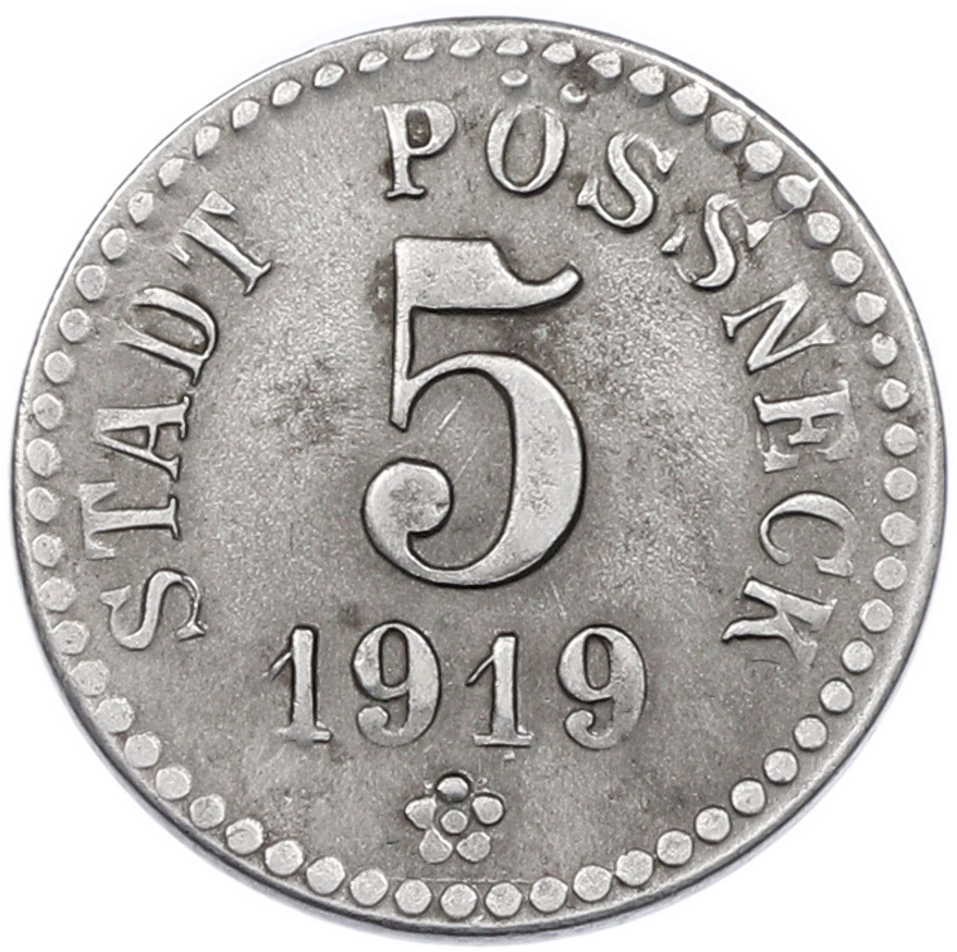 5 пфеннигов 1919 года Германия — город Пёснек (Нотгельд) — Фото №2