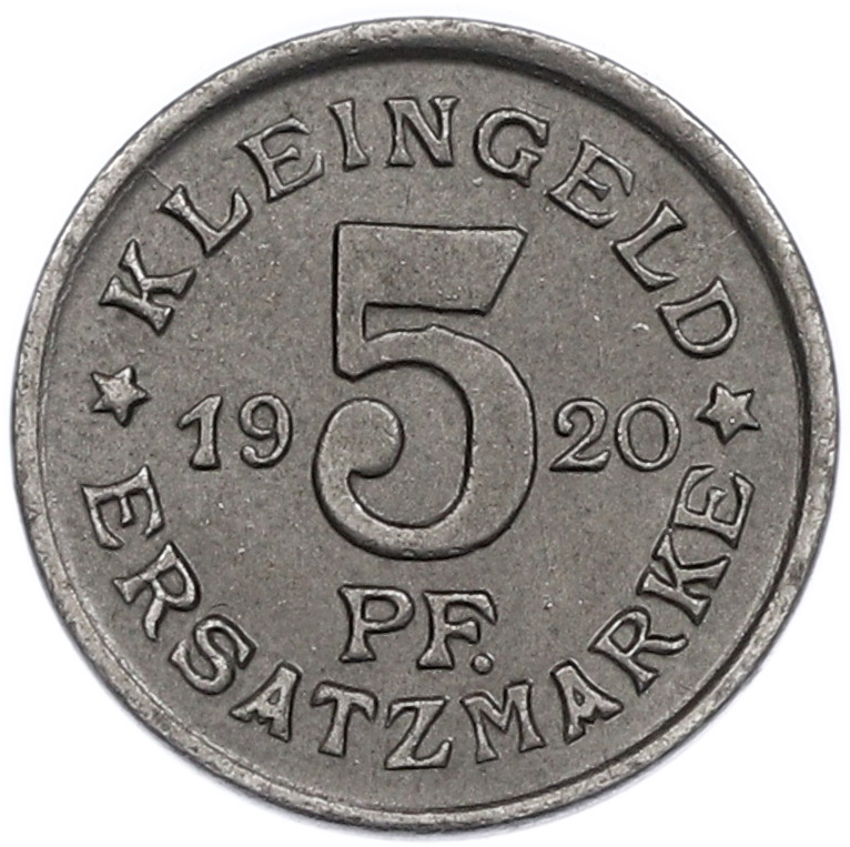 5 пфеннигов 1920 года Германия — город Швебиш-Халль (Нотгельд) — Фото №2