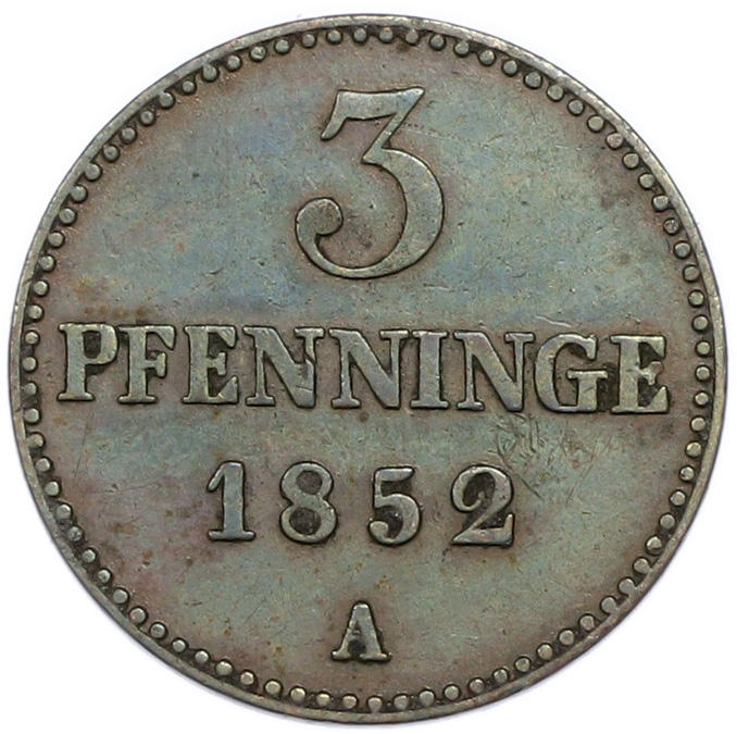 3 пфеннига 1852 года Мекленбург-Шверин — Фото №1