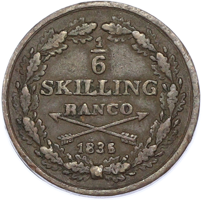 1/6 скиллинга 1836 года Швеция — Фото №1