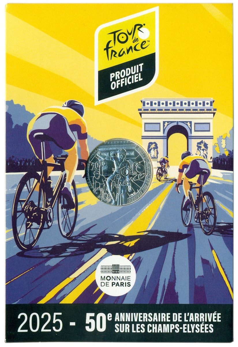 10 евро 2025 года Франция «50 лет финишу Тур де Франс 1975 на Елисейских Полях» (в буклете) — Фото №3