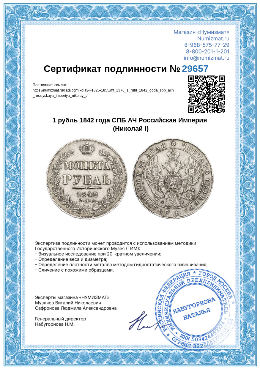 1 рубль 1842 года СПБ АЧ Российская Империя (Николай I) — Фото №3