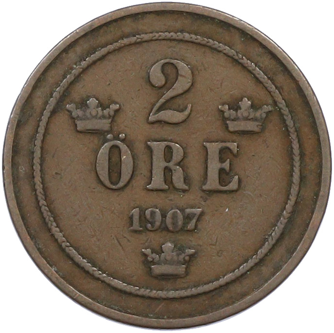 2 эре 1907 года Швеция — Фото №1