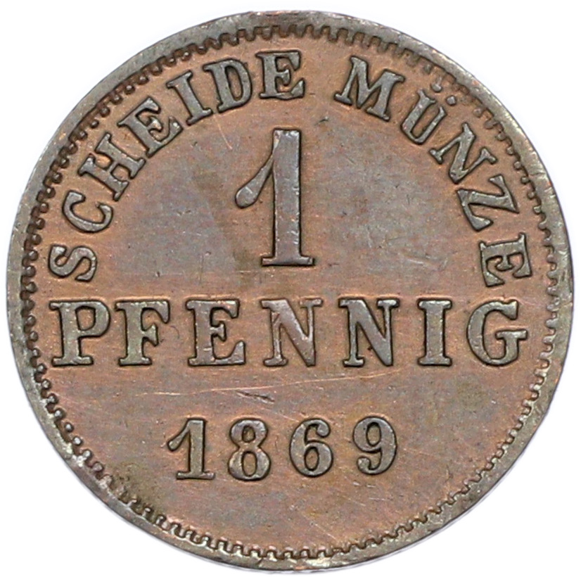 1 пфенниг 1869 года Гессен-Дармштадт — Фото №1