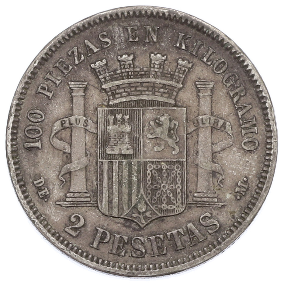 2 песеты 1870 (74) года Испания — Фото №2