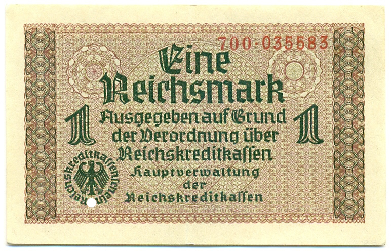 1 рейхсмарка 1939 года Германия (Для оккупированных территорий) — Фото №1