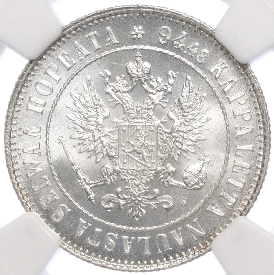 1 марка 1915 года Русская Финляндия — в слабе NGC (MS65) — Фото №2