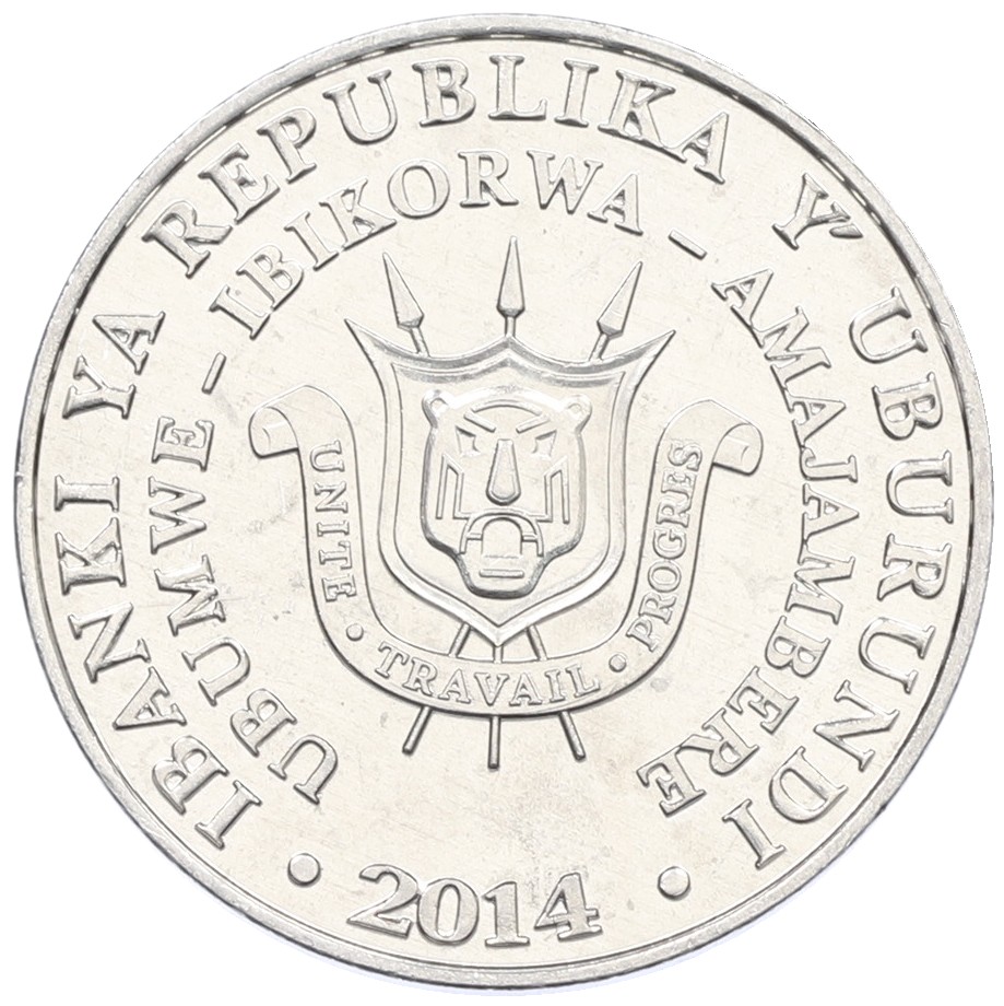 5 франков 2014 года Бурунди «Птицы — Королевская цапля» — Фото №2