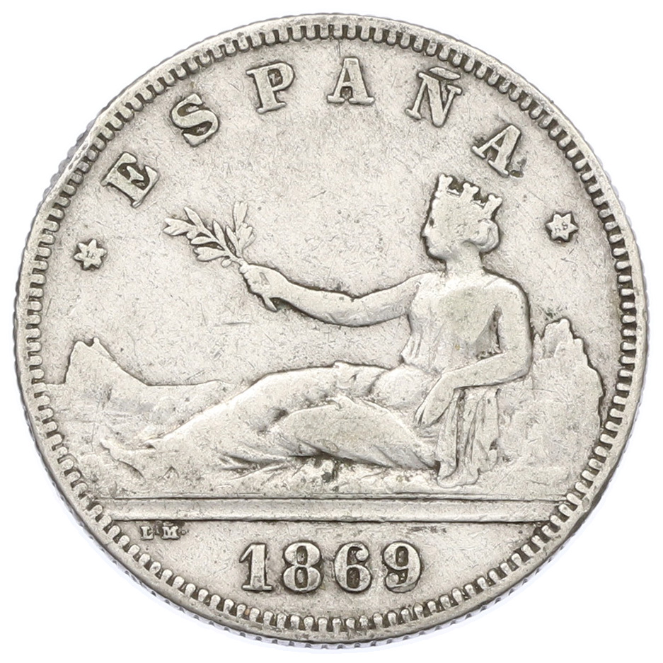 2 песеты 1869 года Испания — Фото №1