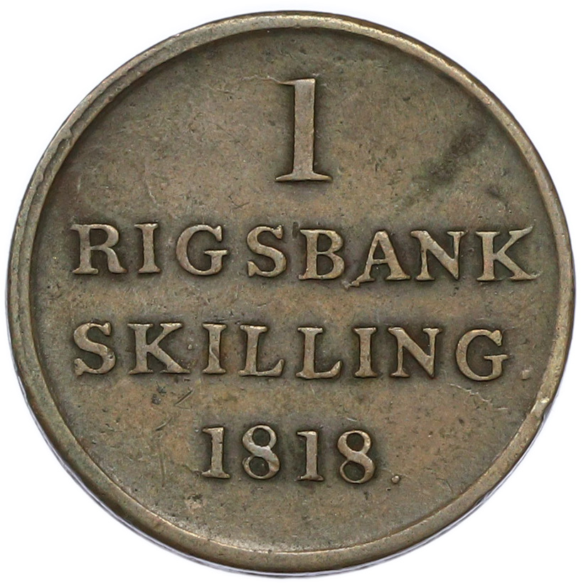 1 скиллинг 1818 года Дания — Фото №1