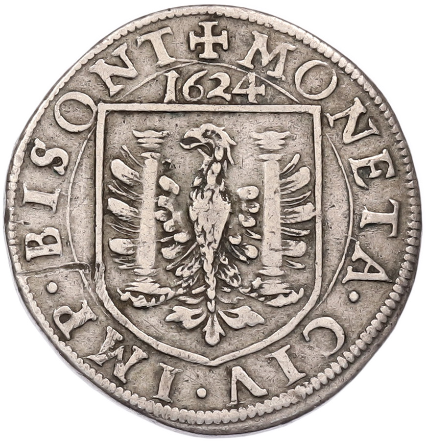 1 тестон (8 грошей) 1624 года Франция — город Безансон — Фото №2