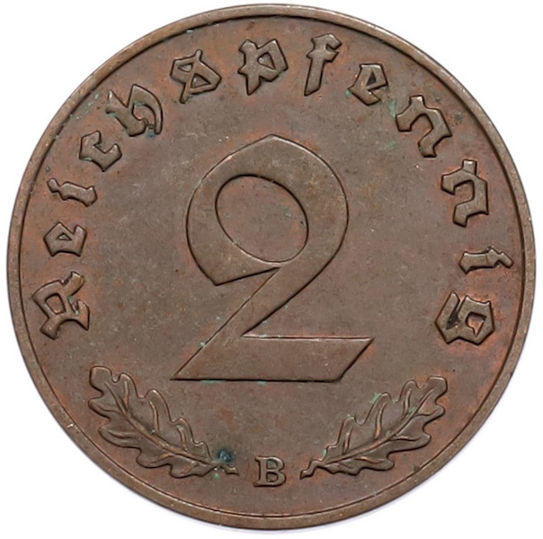 2 рейхспфеннига 1939 года B Германия — Фото №2