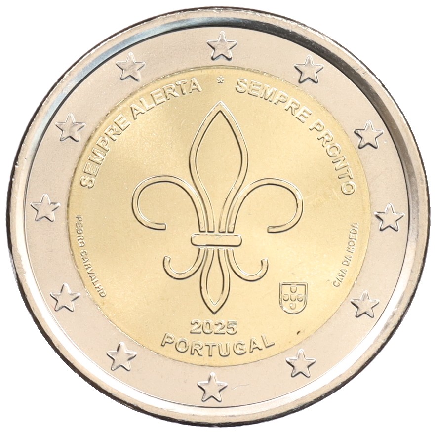 2 евро 2025 года Португалия «Международное скаутское и молодежное движение» — Фото №1