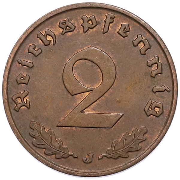 2 рейхспфеннига 1939 года J Германия — Фото №2