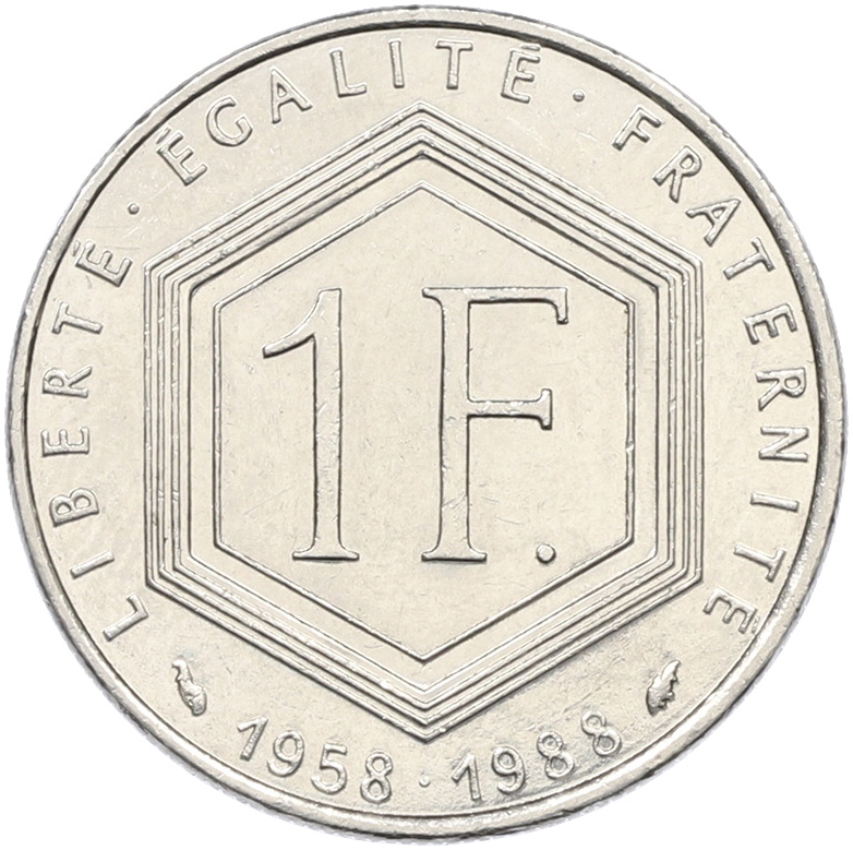 1 франк 1988 года Франция «30 лет Пятой Республике — Шарль де Голль» — Фото №2