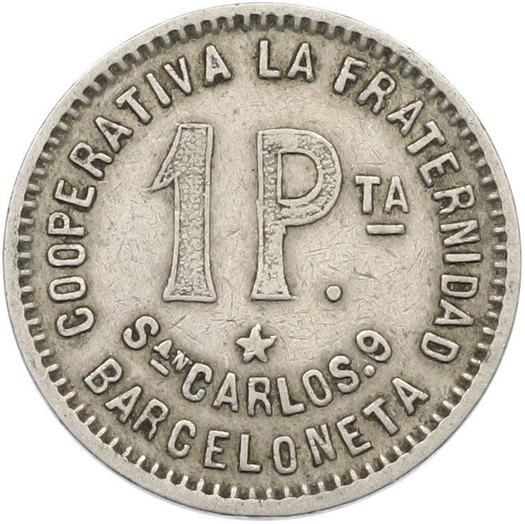 Торговый (кооперативный) жетон 1 песета 1915 года Испания — провинция Барселона — Фото №2