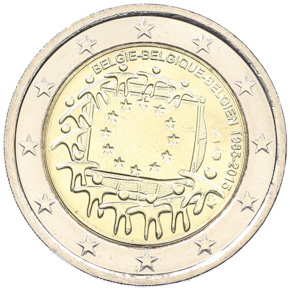 2 евро 2015 года Бельгия «30 лет флагу Европейского союза» — Фото №1