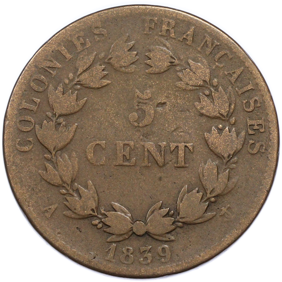 5 сантимов 1839 года Французские колонии (Французская Вест-Индия) — Фото №1