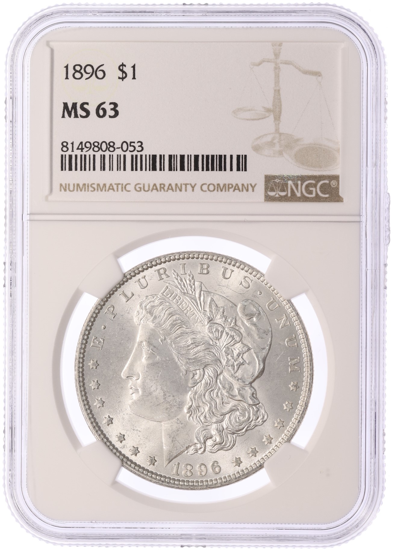 1 доллар 1896 года США «Доллар Моргана» в слабе NGC (MS63) — Фото №3