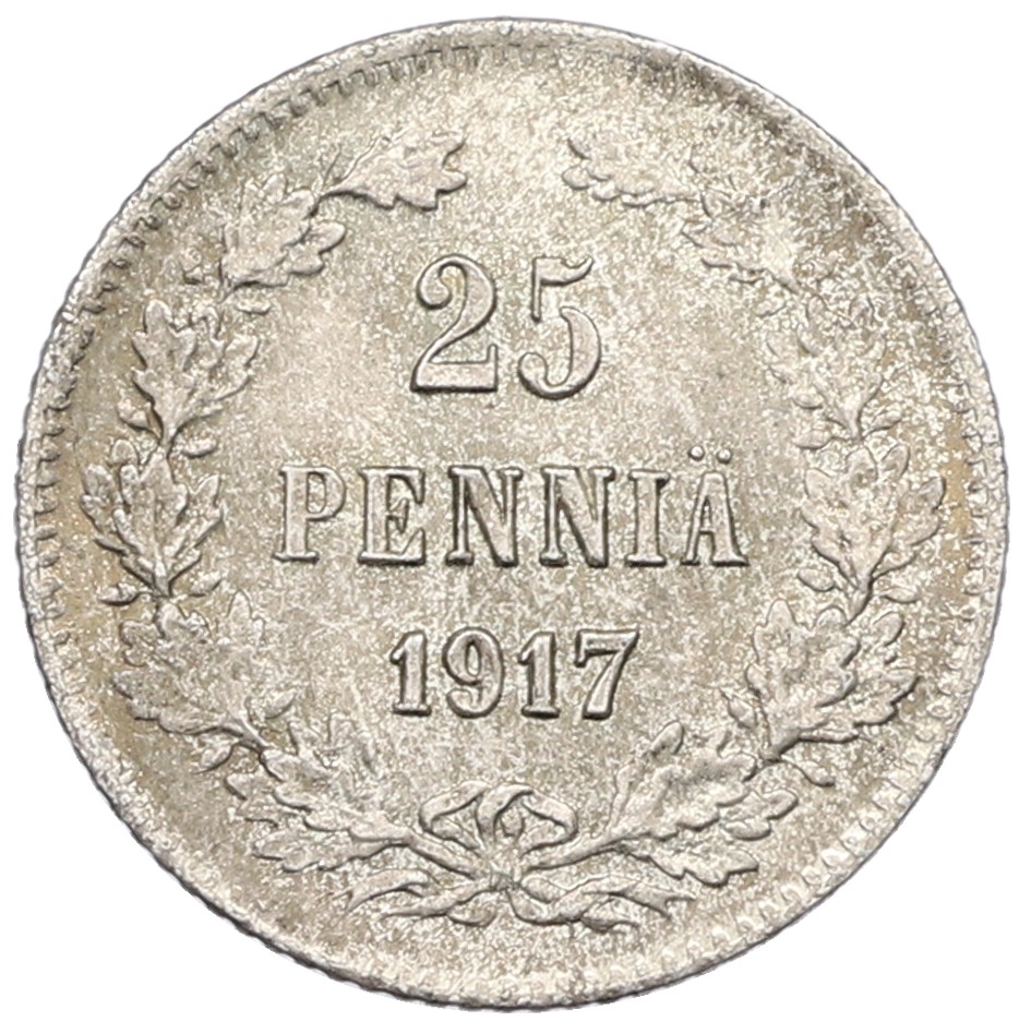25 пенни 1917 года Русская Финляндия — Орел без корон (Временное правительство) — Фото №1