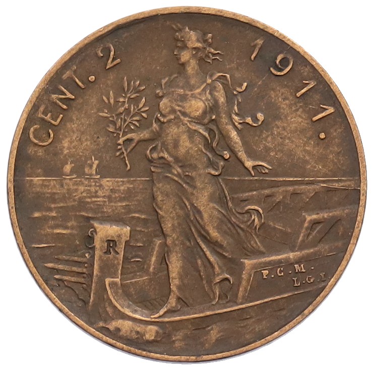 2 чентезимо 1911 года Италия — Фото №1