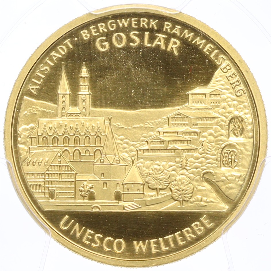 100 евро 2008 года А Германия «Мировое наследие ЮНЕСКО — Гослар» в слабе PCGS (MS70) — Фото №1