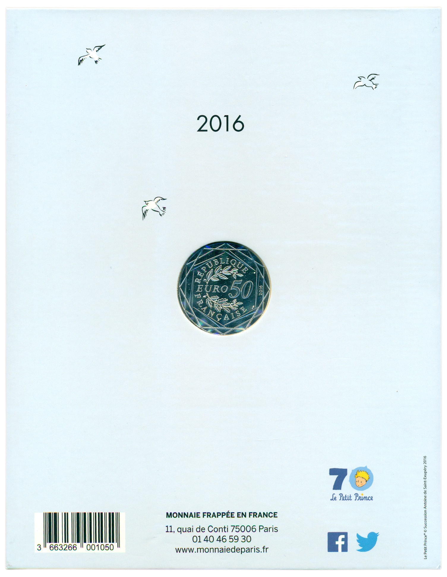 50 евро 2016 года Франция «Маленький принц — Лиса» — Фото №4