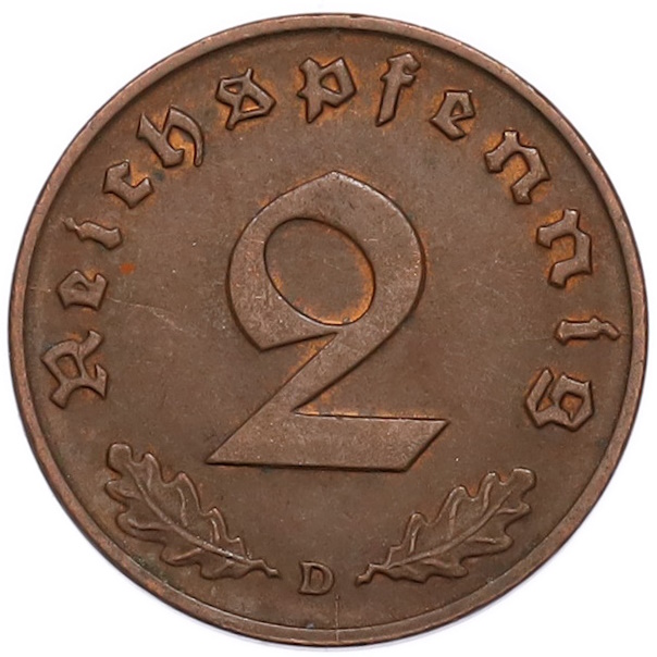 2 рейхспфеннига 1938 года D Германия — Фото №2