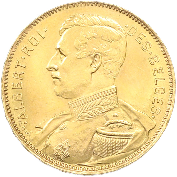 20 франков 1914 года Бельгия — легенда на французском (DES BELGES) — Фото №1