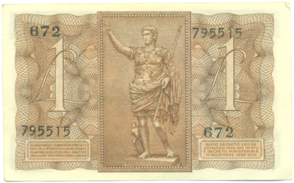 1 лира 1939 года Италия — Фото №2