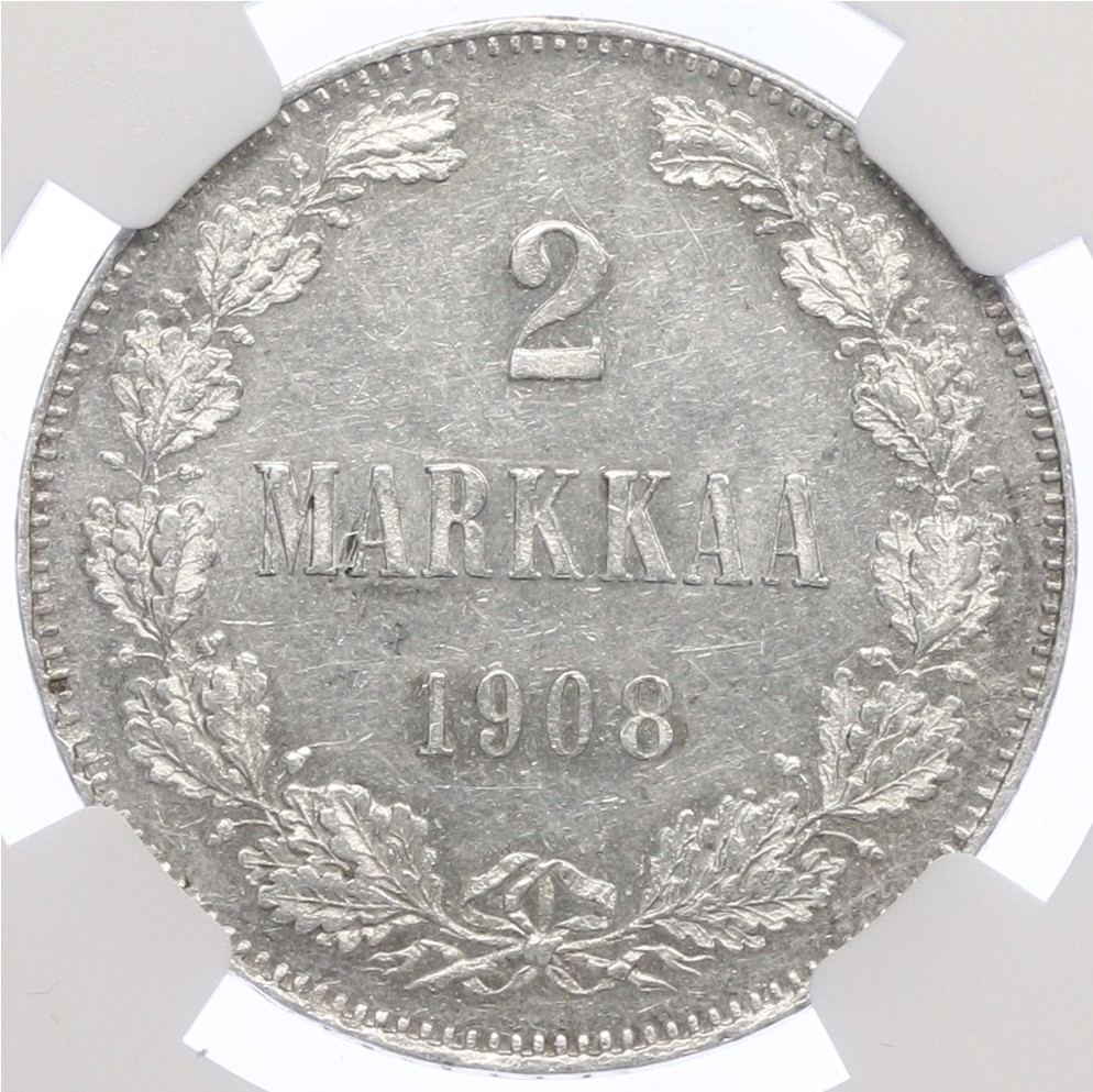 2 марки 1908 года Русская Финляндия в слабе NGC (MS61) — Фото №2