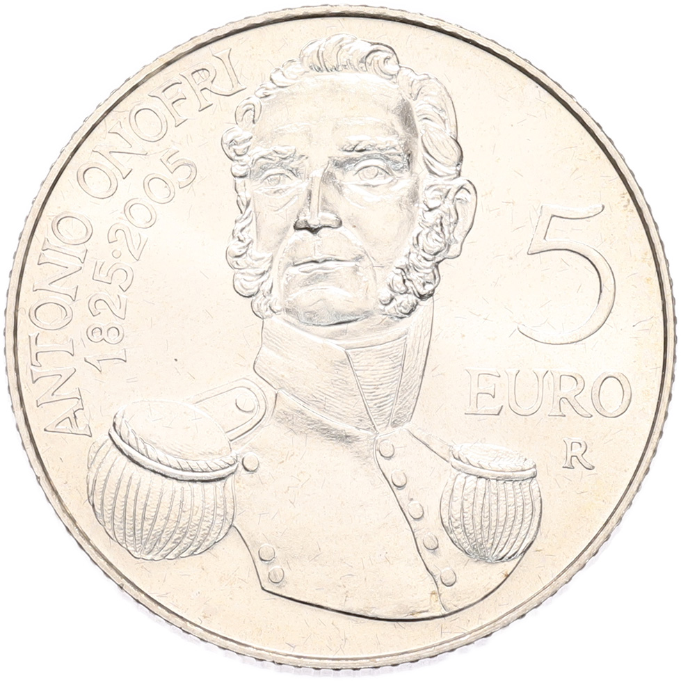 5 евро 2005 года Сан-Марино «180 лет со дня смерти Антонио Онофри» — Фото №1