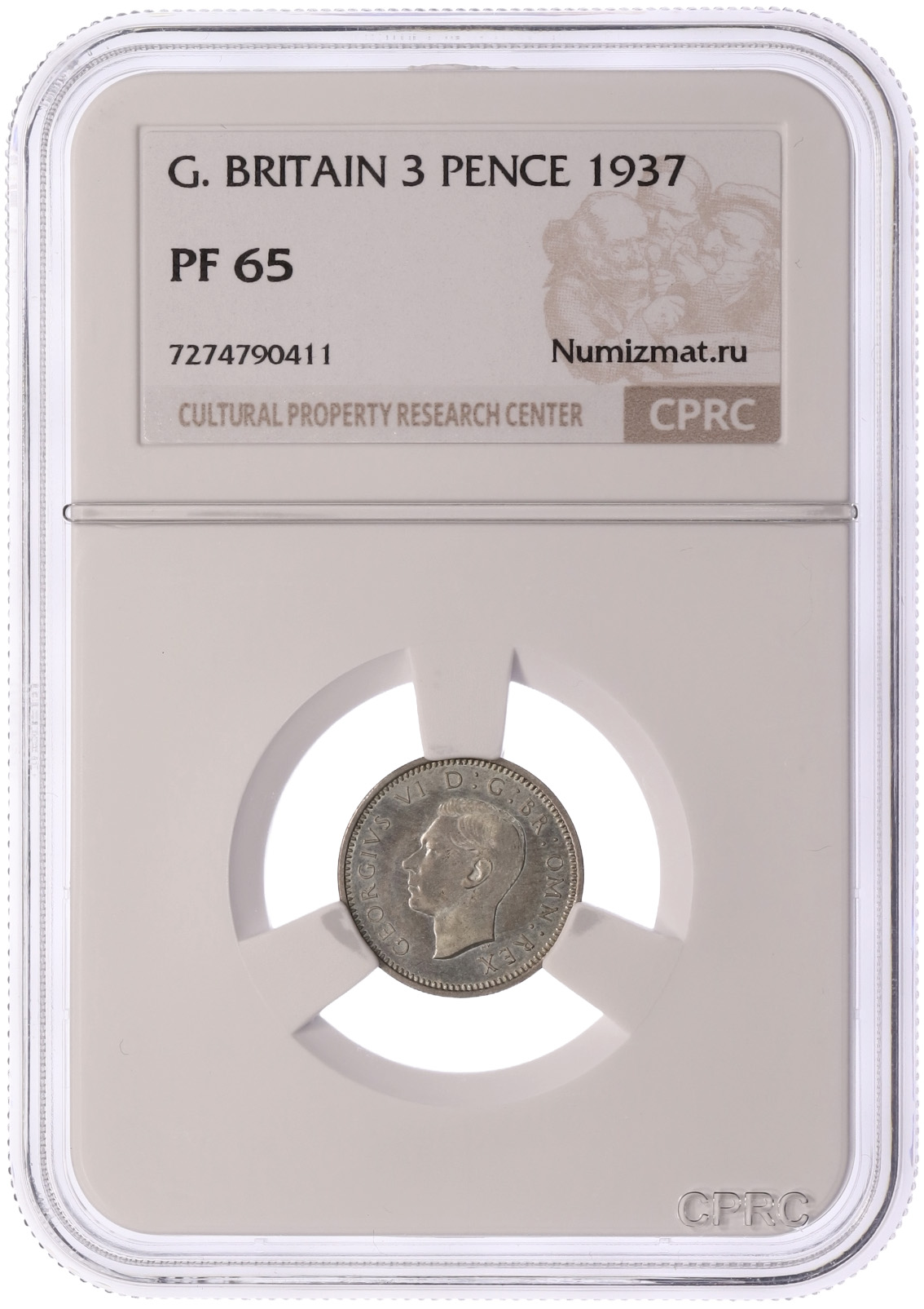 3 пенса 1937 года Великобритания — в слабе CPRC (PF65) — Фото №3