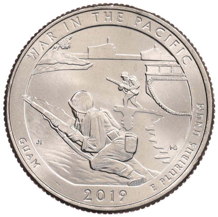 1/4 доллара (25 центов) 2019 года P США «Национальные парки — №48 Национальный монумент воинской доблести в Тихом океане» — Фото №1