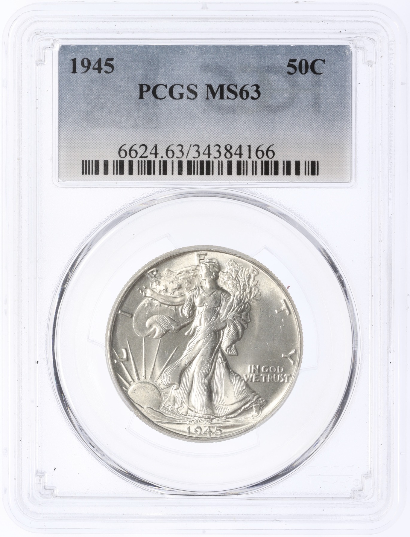 1/2 доллара (50 центов) 1945 года США — в слабе PCGS (MS63) — Фото №3