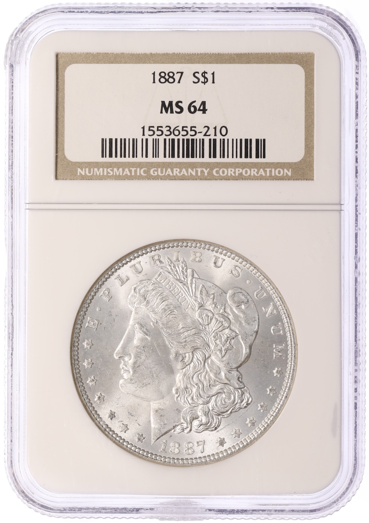 1 доллар 1887 года США «Доллар Моргана» в слабе NGC (MS64) — Фото №3