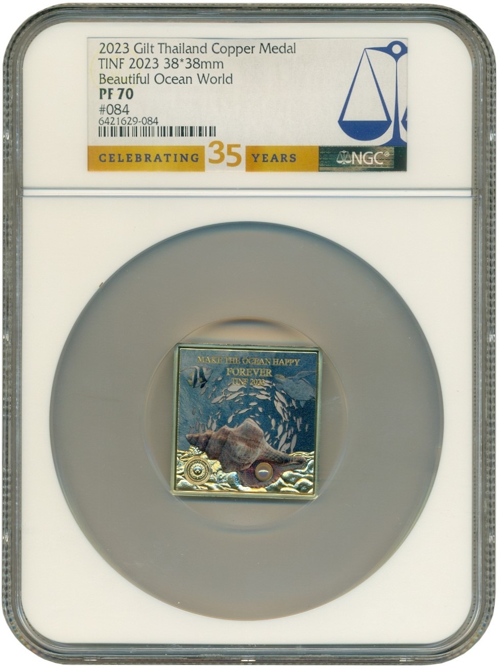 Медаль (жетон) 2023 года Таиланд «Прекрасный мир океана» (Медь) в слабе NGC (PF70) — Фото №3