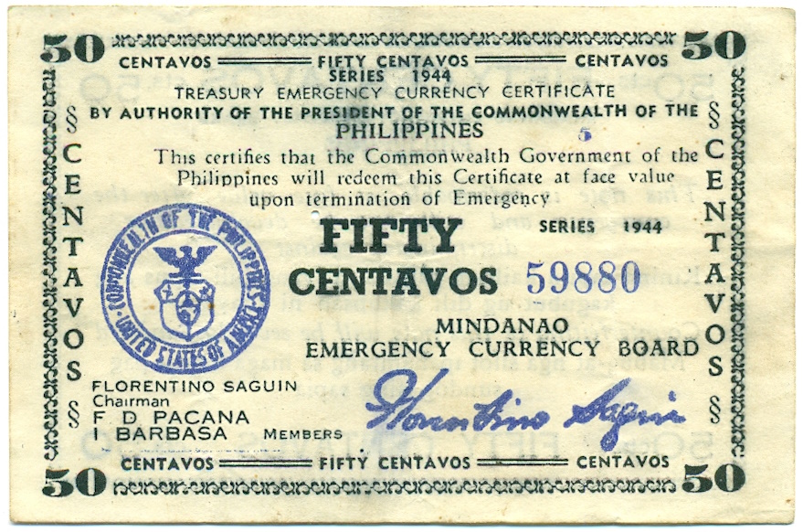 50 сентаво 1944 года Филиппины — провинция Минданао — Фото №1