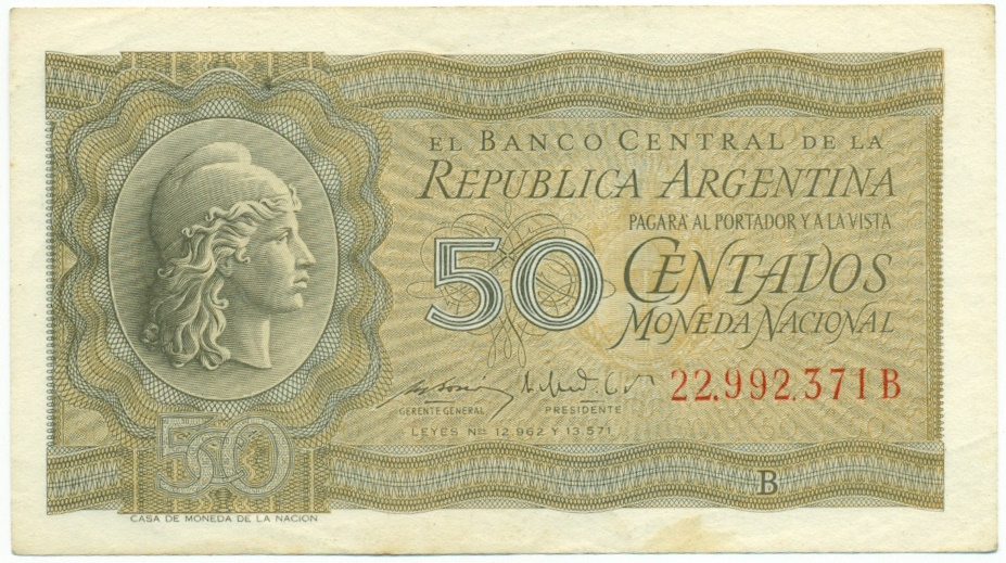 50 сентаво 1951 года Аргентина — Фото №1
