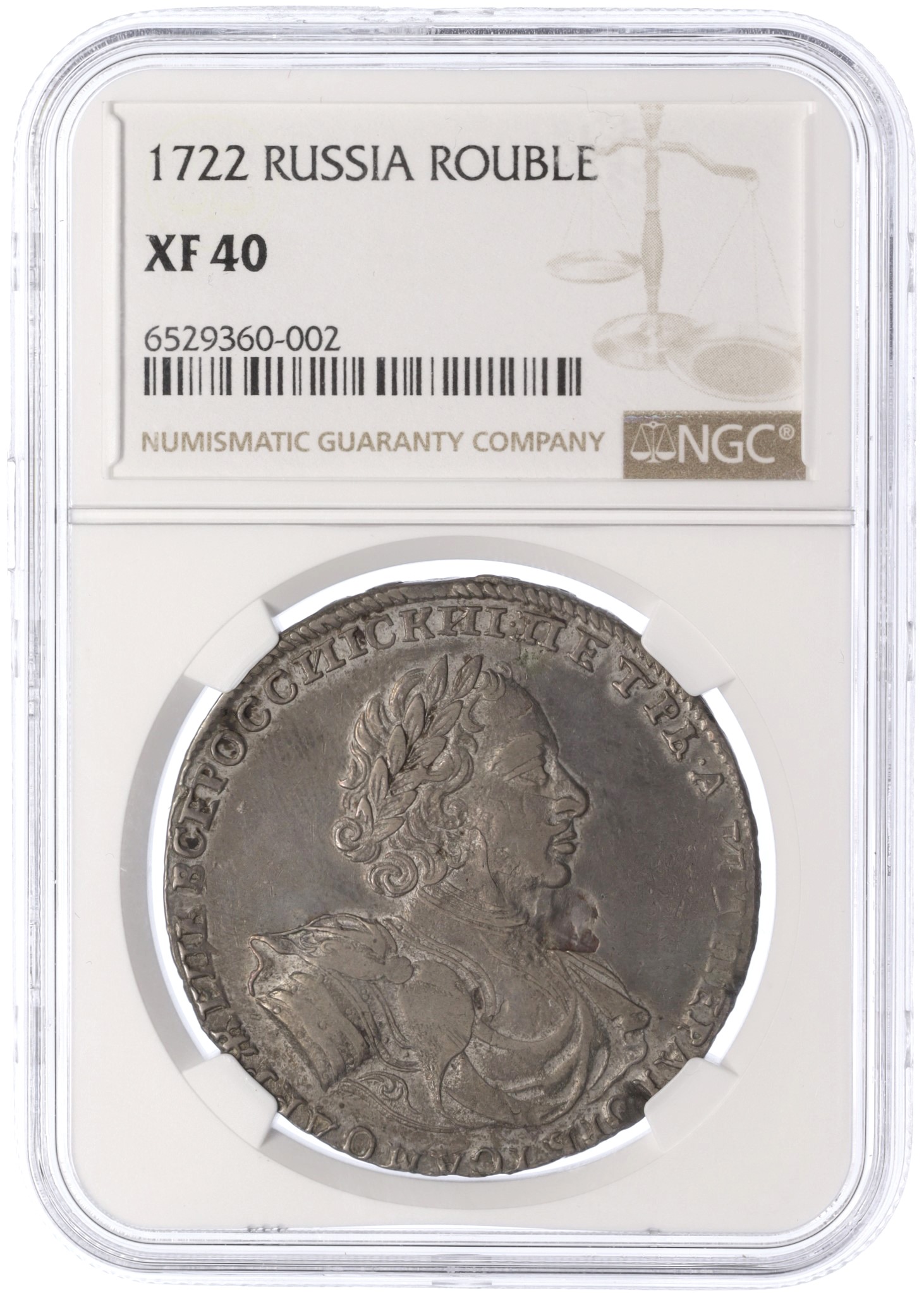 1 рубль 1722 года Российская Империя (Петр I) в слабе NGC (XF40) — Фото №3