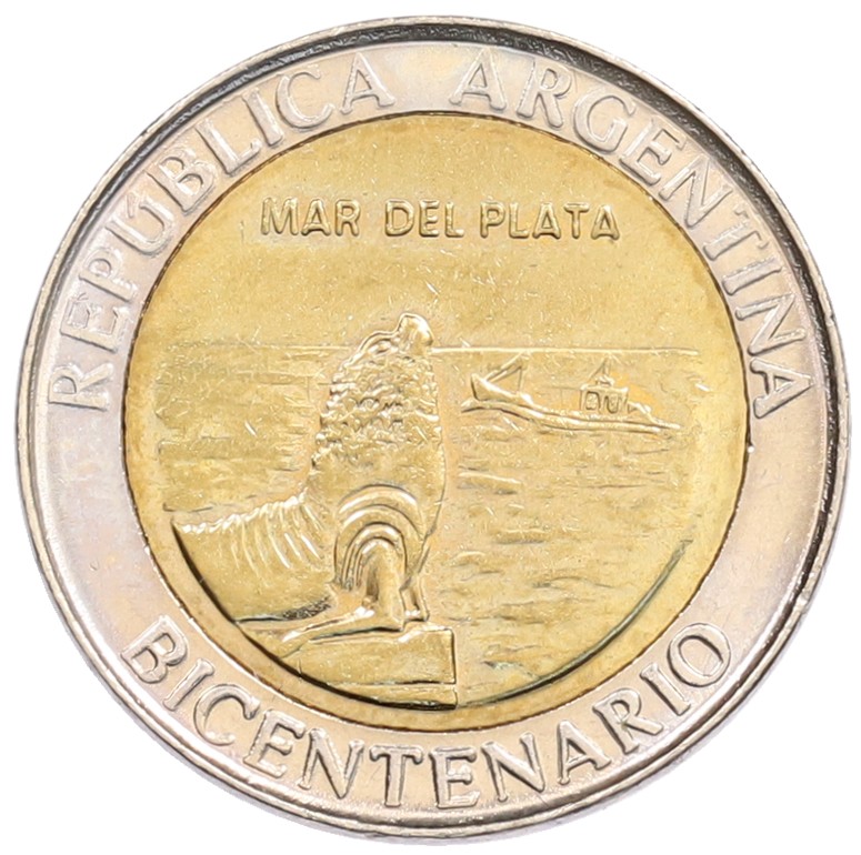 1 песо 2010 года Аргентина «200 лет Аргентине — Мар-дель-Плата» — Фото №1