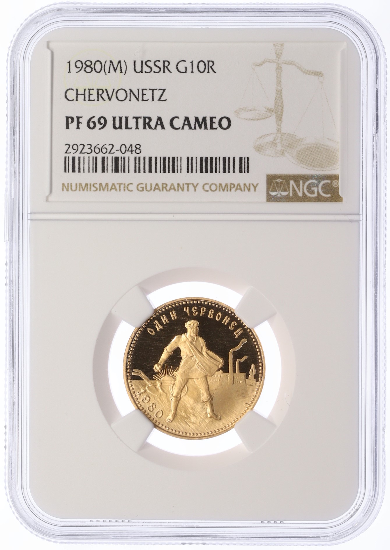 Один червонец 1980 года (ММД) «Сеятель» в слабе NGC (PF69 ULTRA CAMEO) — Фото №3