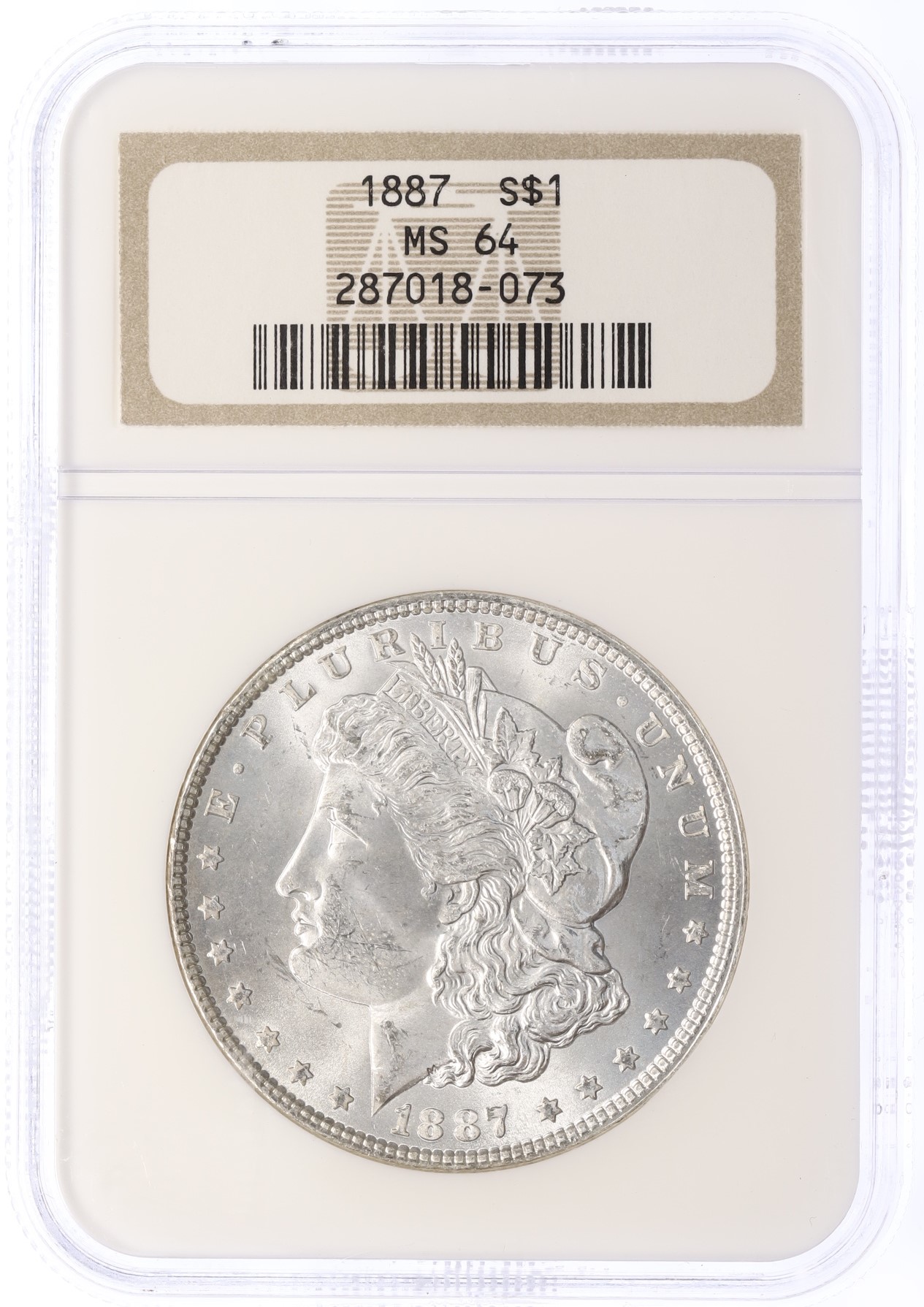 1 доллар 1887 года США «Доллар Моргана» в слабе NGC (MS64) — Фото №3