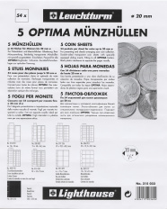 Листы для 54 монет Ø 20 мм, 5 штук, формат "Optima", LEUCHTTURM — Фото №1