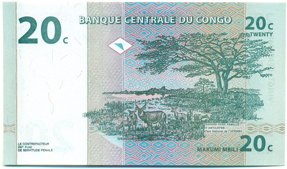 20 сантимов 1997 года Конго (ДРК) — Фото №2