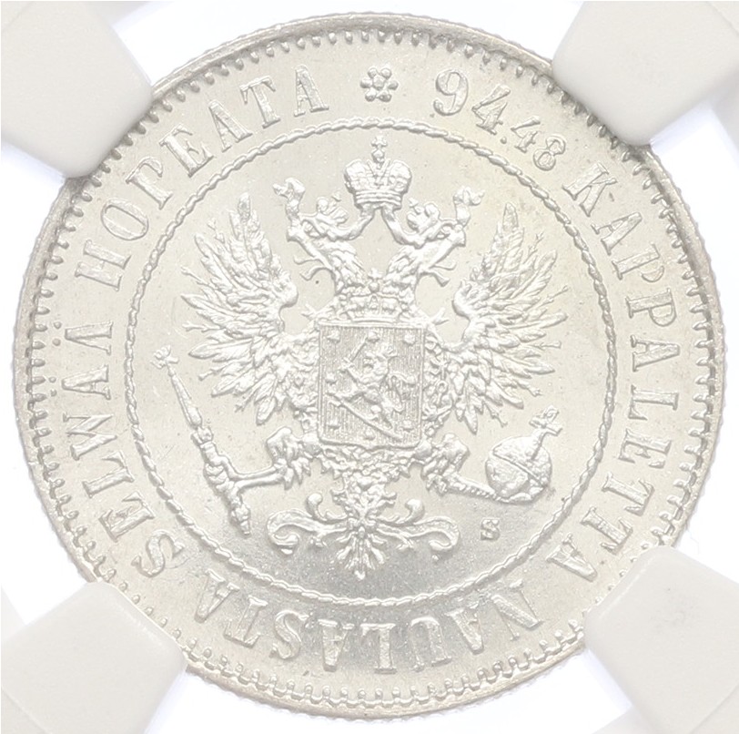 1 марка 1915 года Русская Финляндия — в слабе NGC (MS63+) — Фото №2